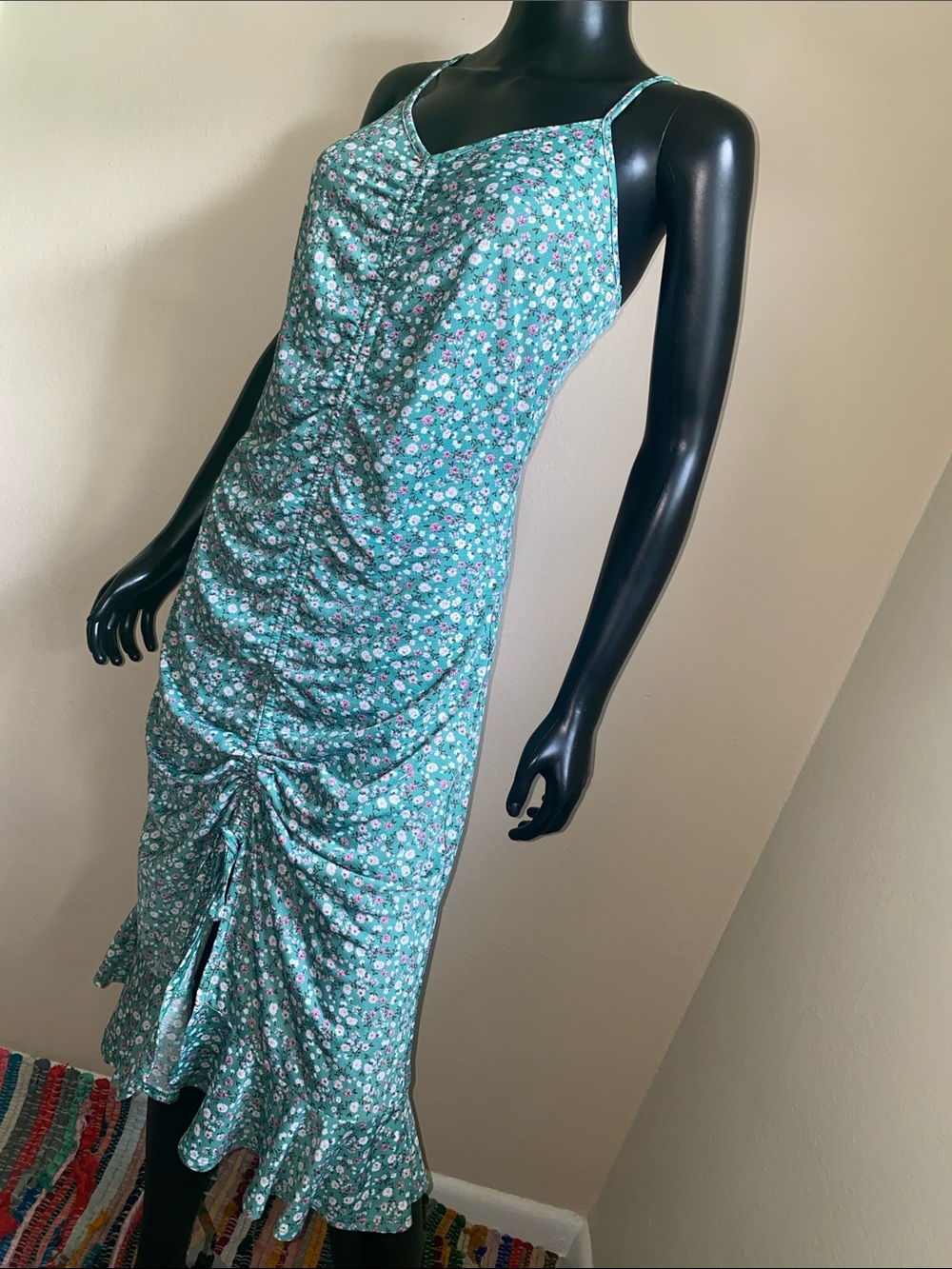 Liberty Love Teal Ruched Floral Maxi Dress - Picture 4 of 12